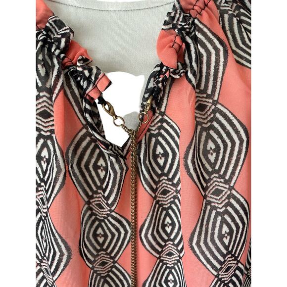 DEMOCRACY Peasant Top Size Medium Lightweight Sheer Y2K Boho Geometric - Picture 8 of 12